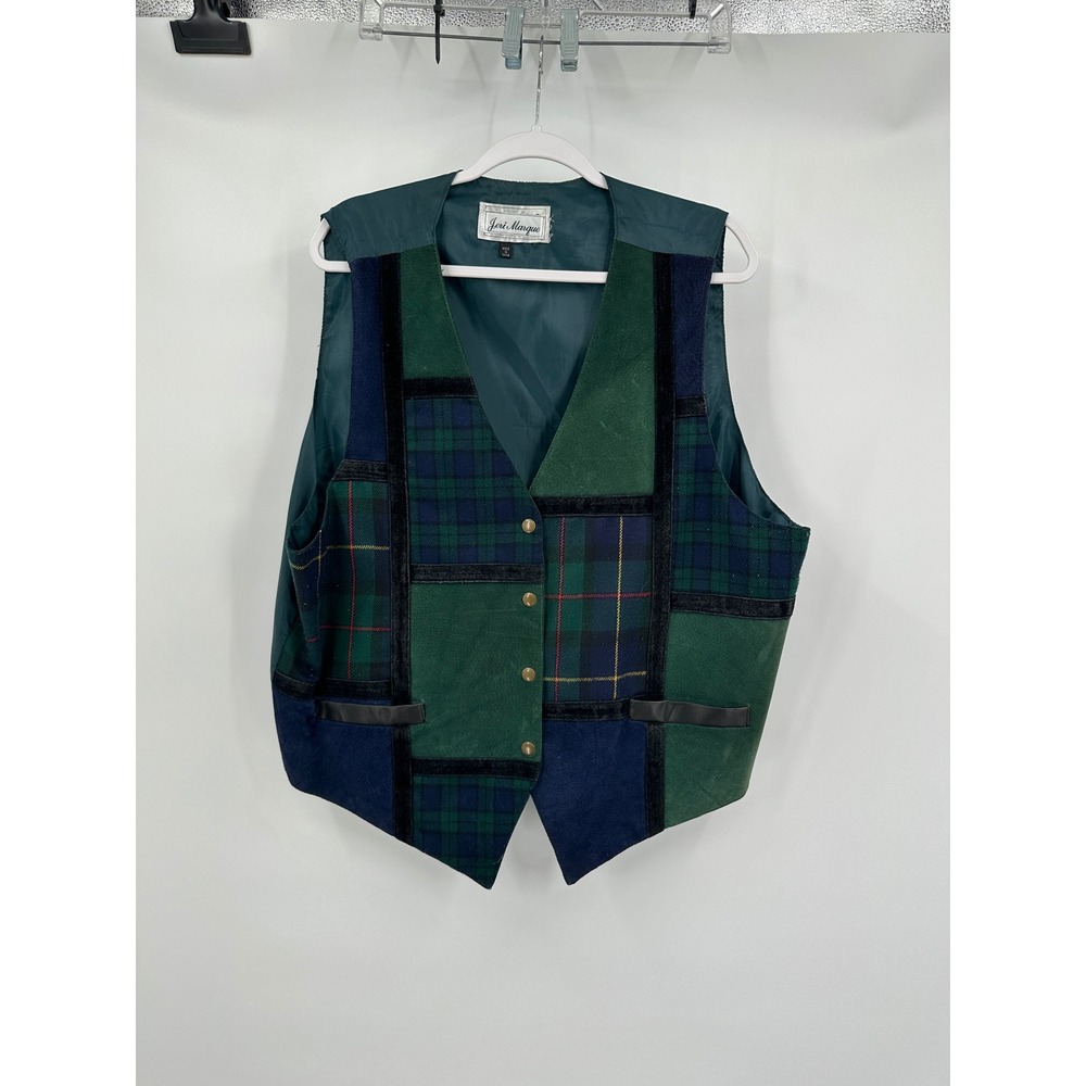 Jeri Marque Womens Vintage Patchwork Suede‎ Plaid Vest Size 1X Preppy Academia